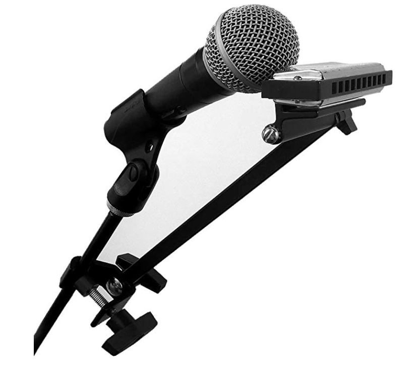 Supporto per armonica da montare sull'asta del microfono