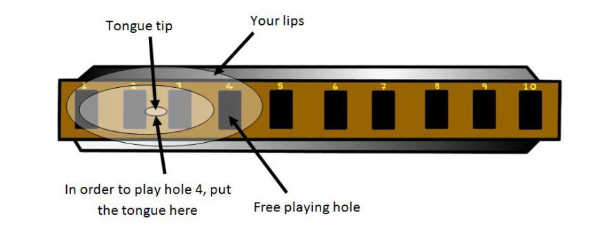 Tongue blocking: Posizione della lingua per suonare i fori da 3 a 10