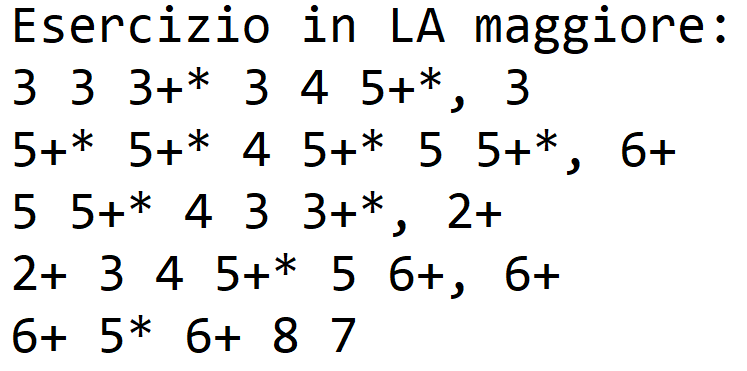 Tablatura esercizio in LA maggiore per armonica cromatica